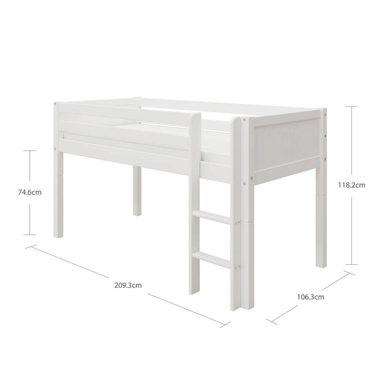 HOCHBETT 90/200 cm,  in Absturzsicherung, Leiter, Rollrost  - Weiß, MODERN, Holz (90/200cm) - Chameo