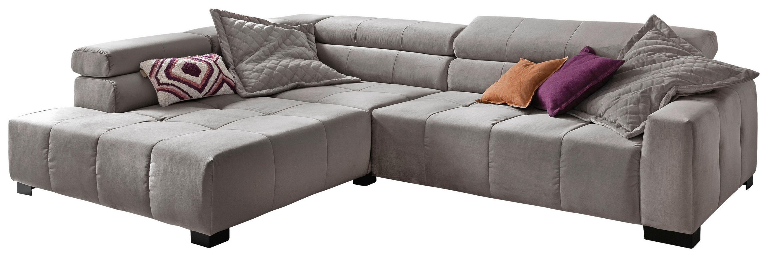 ECKSOFA Silberfarben Velours  - Silberfarben/Schwarz, KONVENTIONELL, Textil/Metall (219/311cm) - Hom`in
