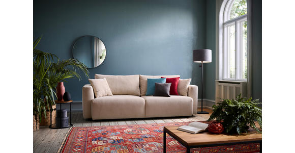 SCHLAFSOFA mit Stoffauswahl, Schlafen auf Sitzhöhe, Rücken echt Cord Beige - Beige/Schwarz, Design, Kunststoff/Textil (250/92/105cm) - Carryhome