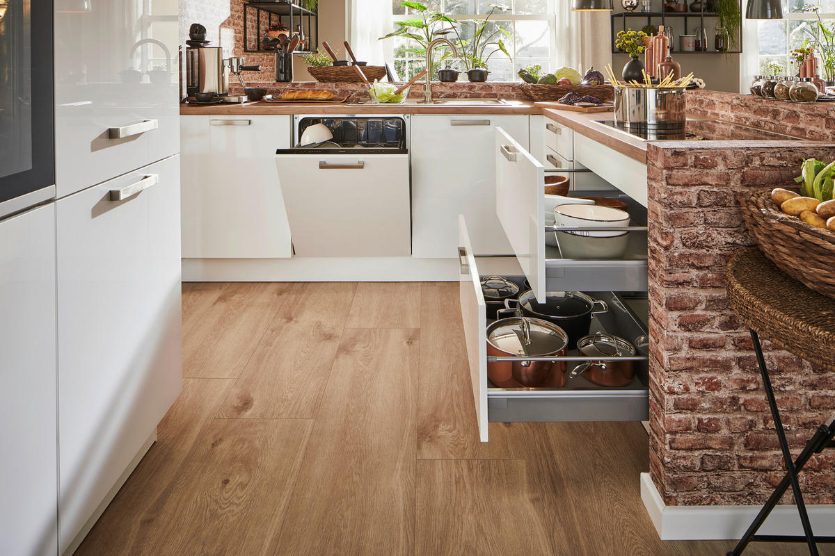 INBYGGNADSKÖK   - stålfärgad/vit, Design, metall/trämaterial - Celina