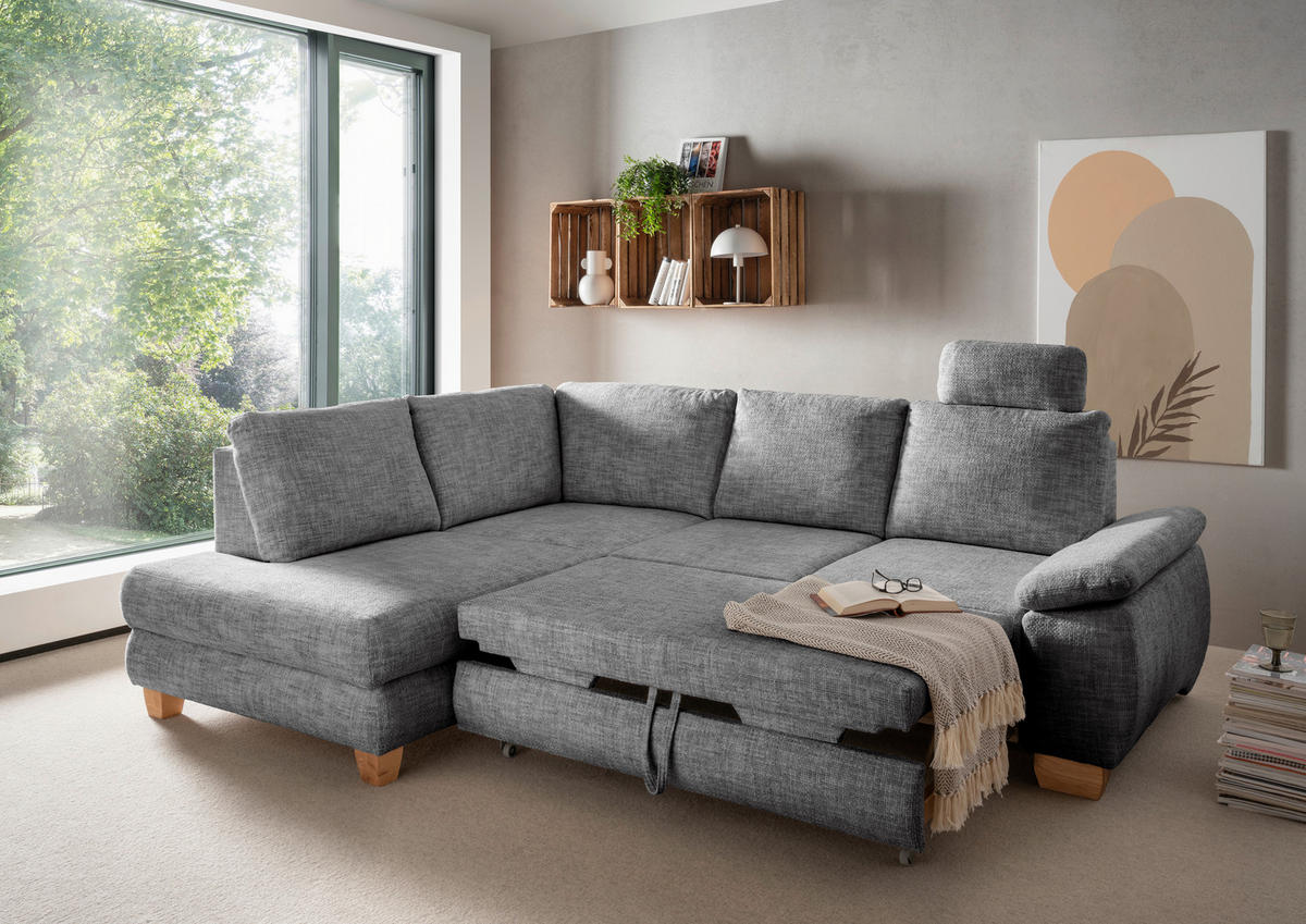 ECKSCHLAFSOFA in Struktur Silberfarben  - Wildeiche/Silberfarben, Modern, Holz/Textil (206/265cm) - Livetastic
