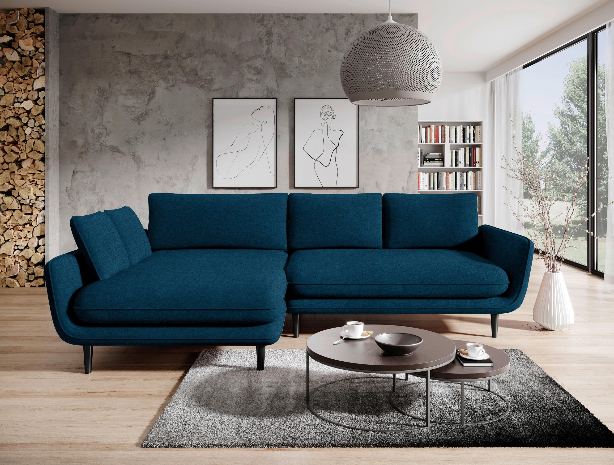 ECKSOFA in Velours Dunkelblau  - Schwarz/Dunkelblau, Design, Holz/Textil (167/260cm) - Welnova