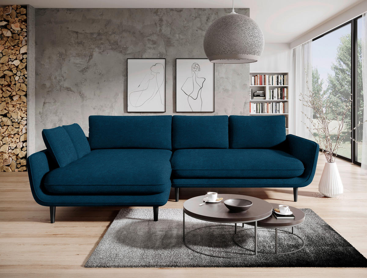 HÖRNSOFFA i velour mörkblå  - svart/mörkblå, Design, trä/textil (167/260cm) - Livetastic