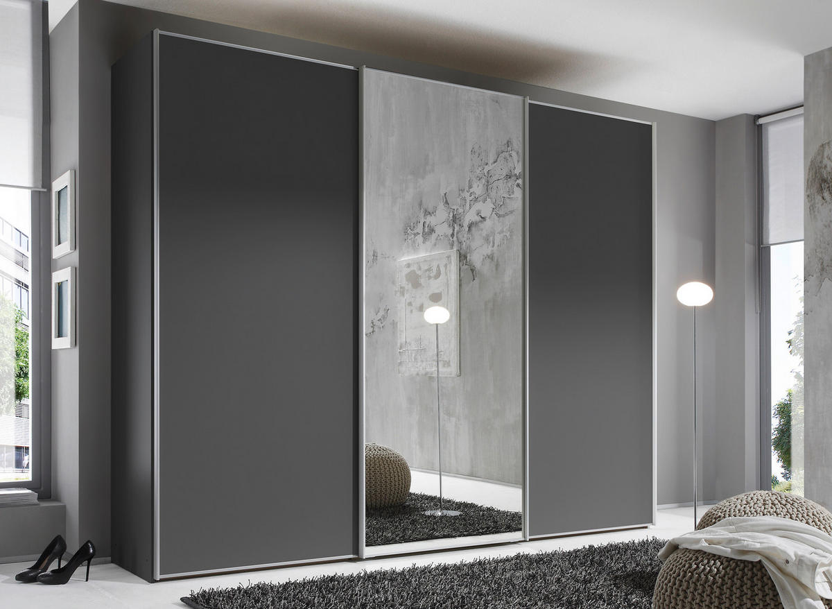 SCHWEBETÜRENSCHRANK in Dunkelgrau  - Dunkelgrau/Alufarben, Konventionell, Glas/Holzwerkstoff (249/240/68cm) - Moderano