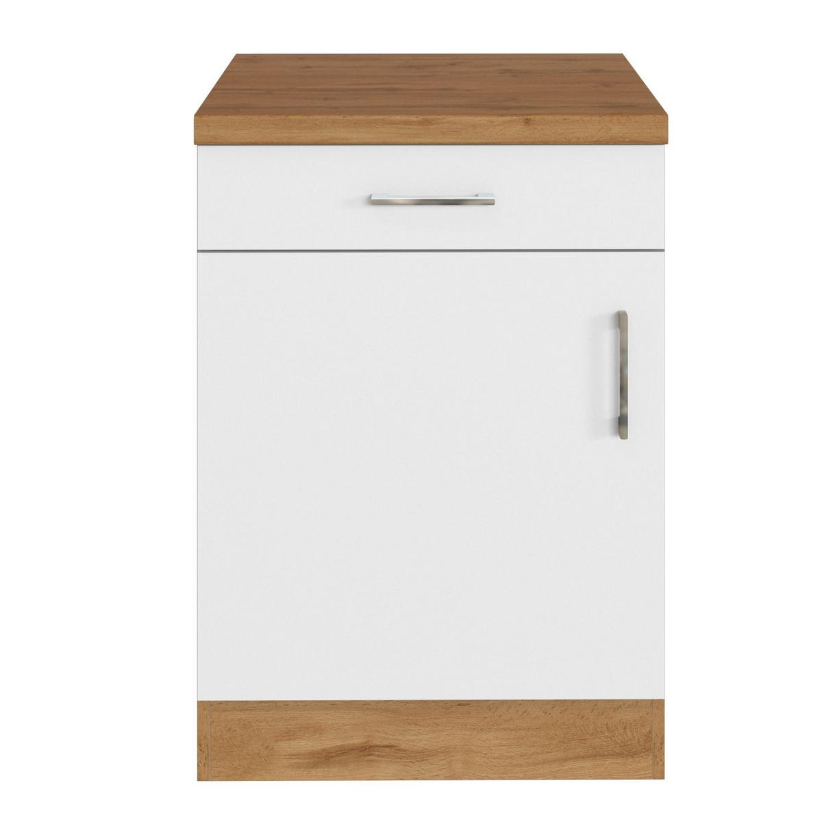 KÜCHENUNTERSCHRANK 50/85/60 cm  in Weiss, Eiche Wotan  - Chromfarben/Weiss, Modern, Holzwerkstoff/Metall (50/85/60cm) - Held