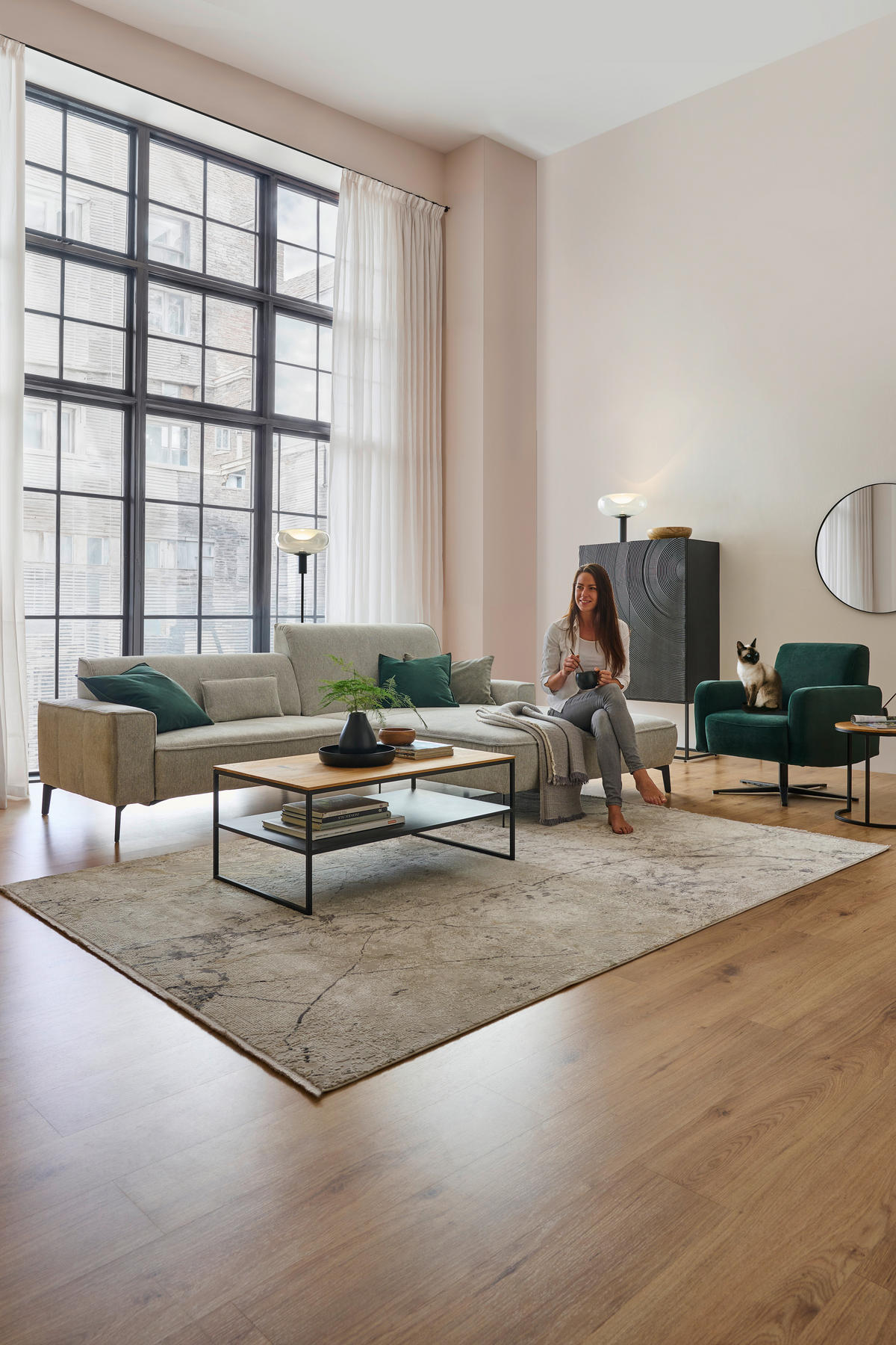 ECKSOFA in Flachgewebe Hellgrau  - Hellgrau/Schwarz, Design, Textil/Metall (285/190cm) - Johann Jakob