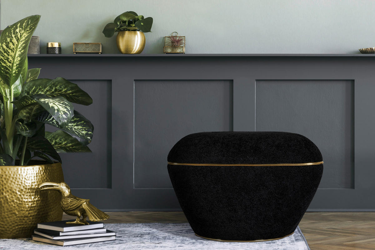 HOCKER Struktur Schwarz, Goldfarben  - Goldfarben/Schwarz, Design, Textil/Metall (60/42,5cm) - Kayoom