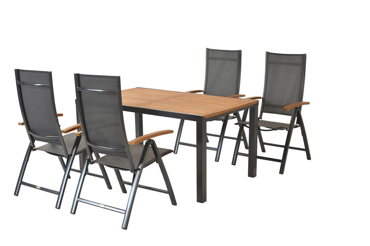 GARTENTISCHGRUPPE  - Graphitfarben/Grau, KONVENTIONELL, Holz/Textil - Gardenson