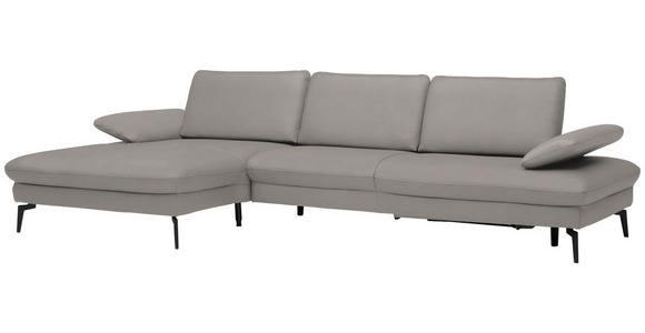 ECKSOFA in Echtleder Hellgrau  - Hellgrau/Schwarz, Design, Leder/Metall (157/325cm) - Dieter Knoll