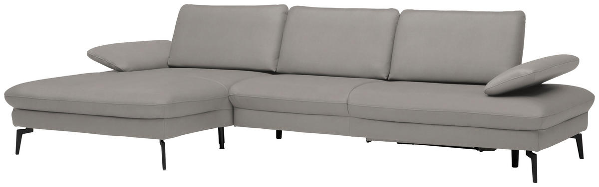 ECKSOFA in Echtleder Hellgrau  - Hellgrau/Schwarz, Design, Leder/Metall (157/325cm) - Dieter Knoll