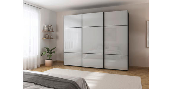 SCHWEBETÜRENSCHRANK in Grau, Schwarz - Schwarz/Grau, KONVENTIONELL, Glas/Holzwerkstoff (242/223/68cm) - Novel
