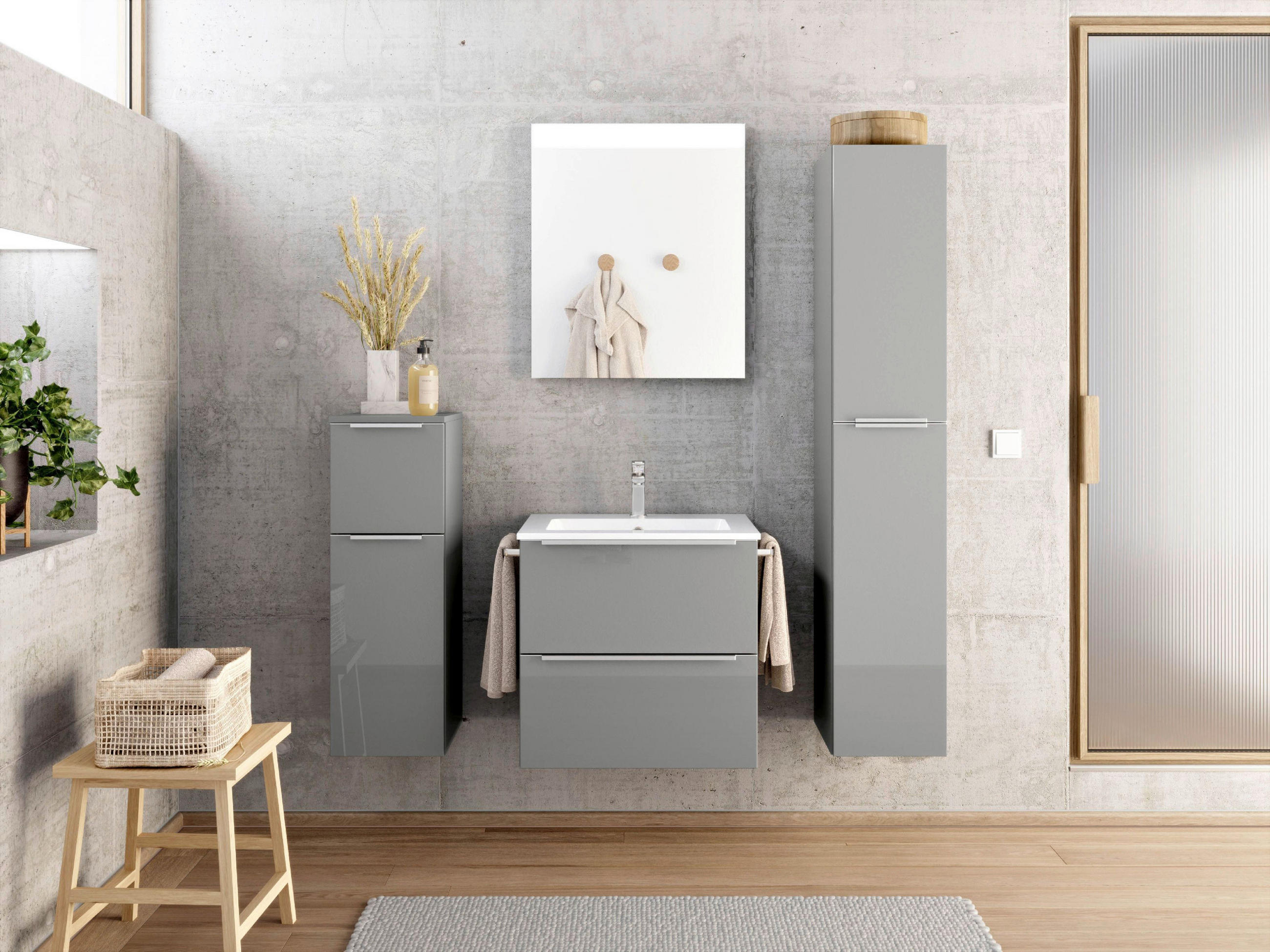 WASCHTISCHKOMBI 61 cm  - Schieferfarben/Edelstahlfarben, MODERN, Holzwerkstoff/Stein (61cm) - Nobilia