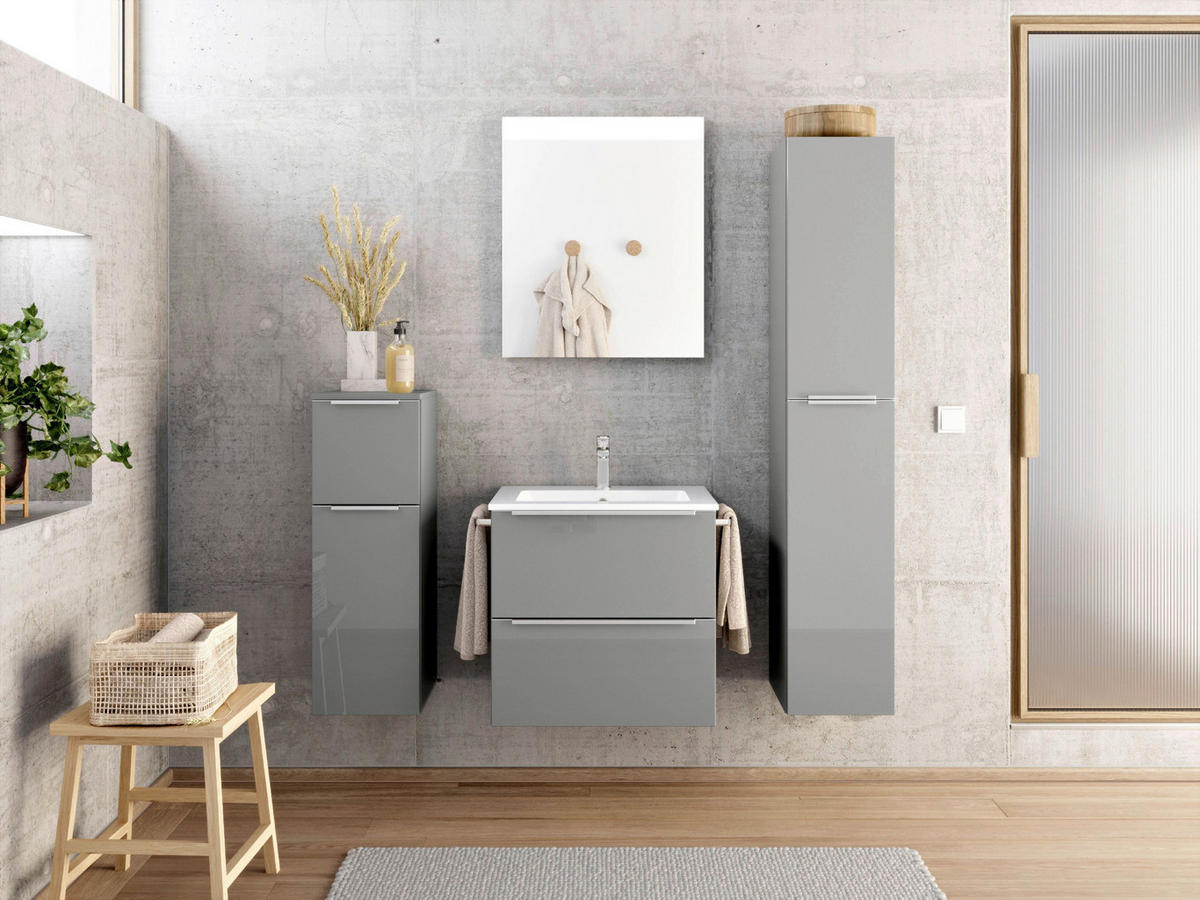 WASCHTISCHKOMBI 61 cm  - Schieferfarben/Edelstahlfarben, MODERN, Holzwerkstoff/Stein (61cm) - Nobilia