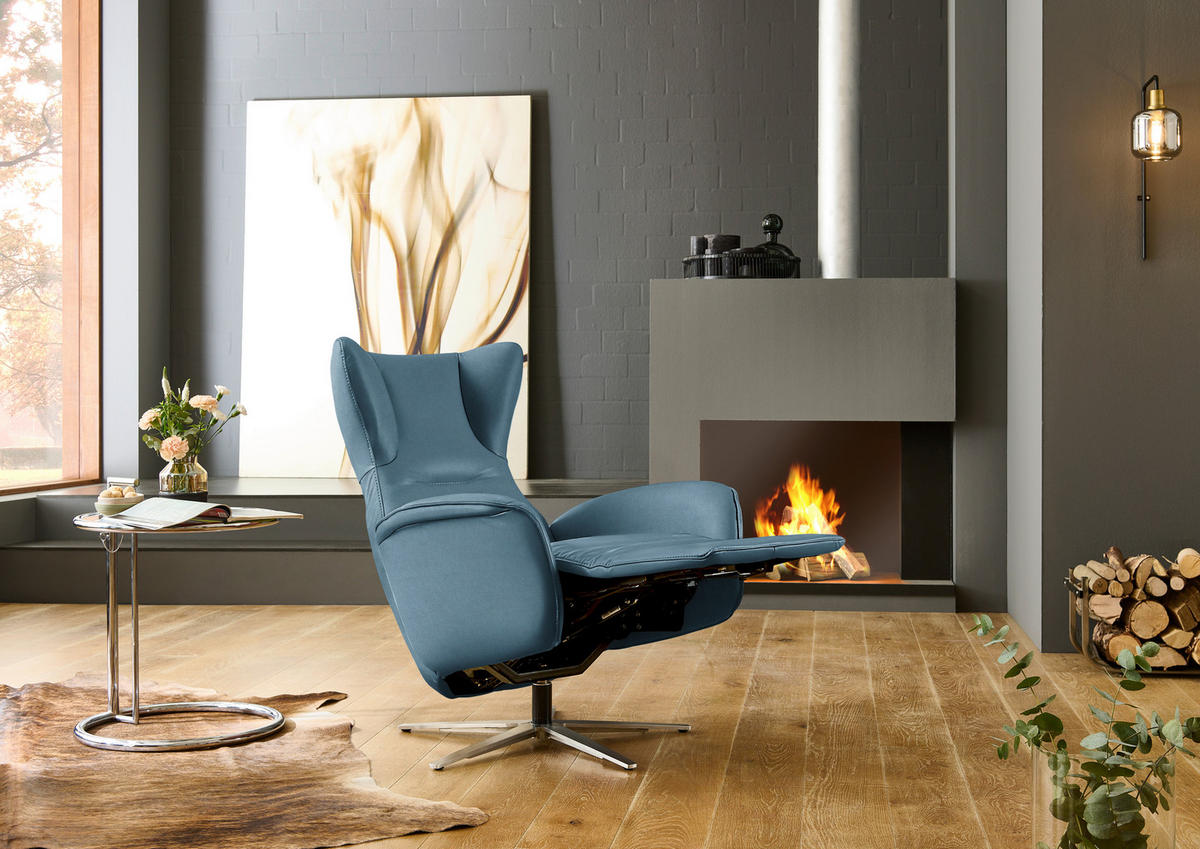 RELAXSESSEL Leder Blau  - Blau/Schwarz, Design, Leder/Metall (75/106/86cm) - Valdera