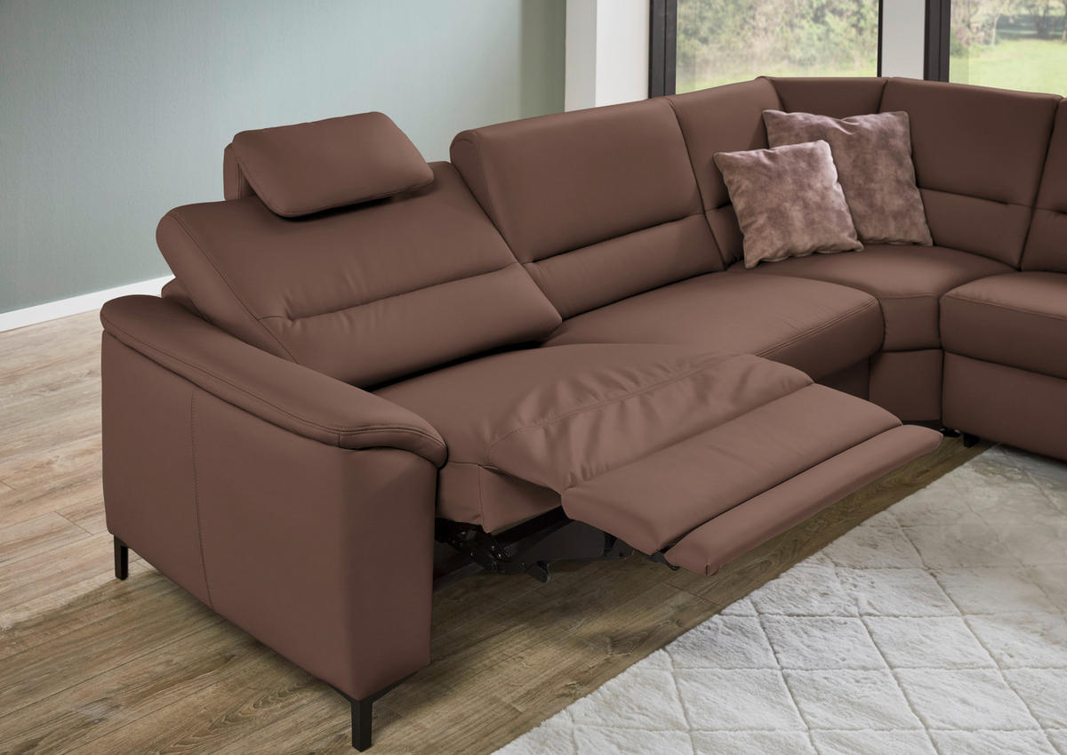 ECKSOFA Echtleder Braun  - Schwarz/Braun, Konventionell, Leder/Metall (290/249cm) - Beldomo Premium