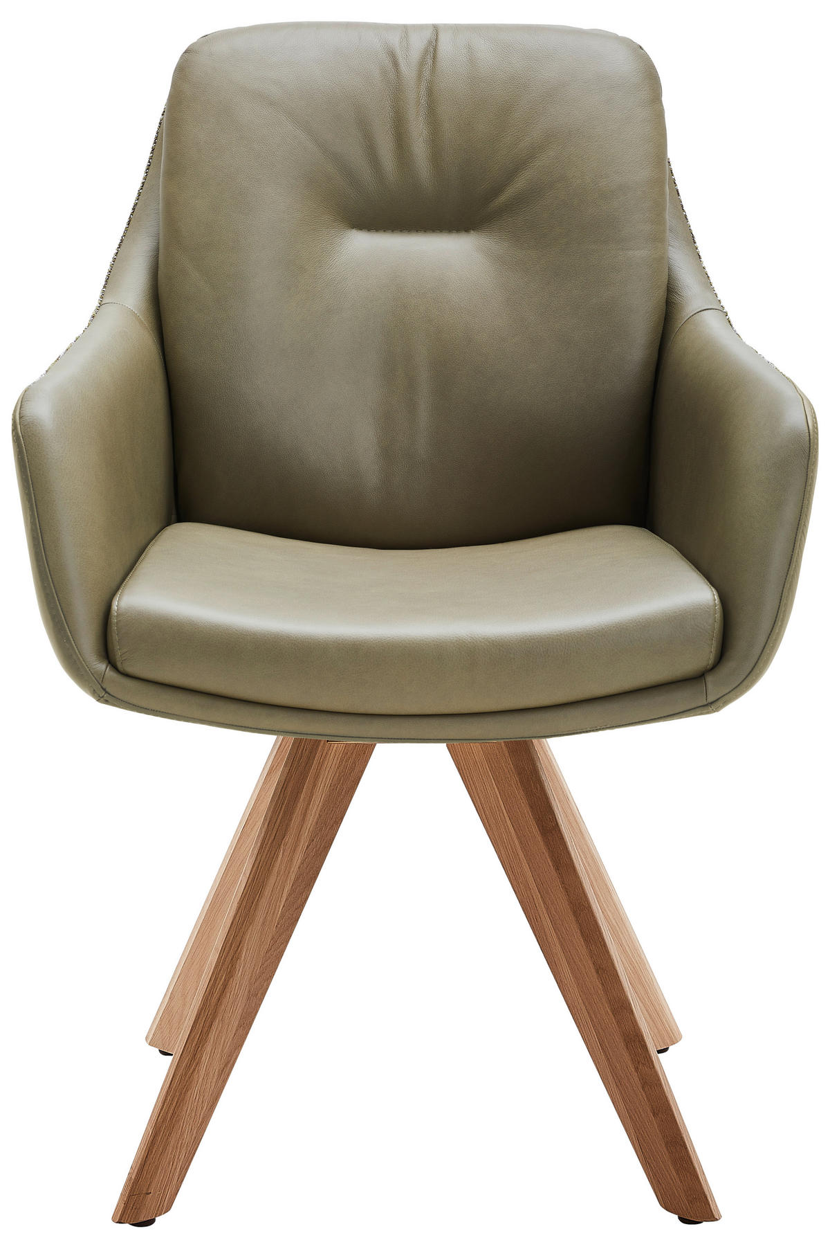 ARMLEHNSTUHL  in Echtleder pigmentiert  - Eiche Bianco/Olivgrün, Design, Leder/Holz (62/90/65cm) - Waldwelt