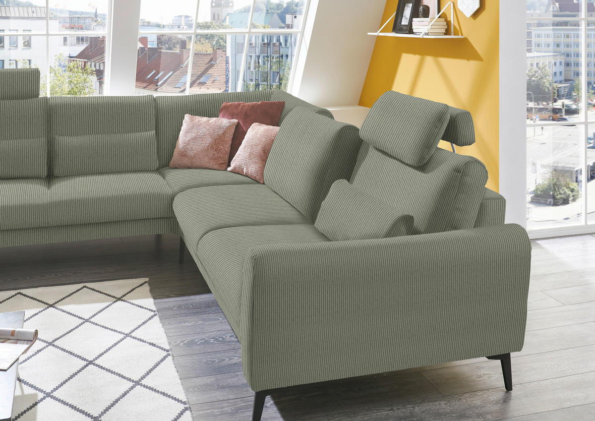 ECKSOFA in Velours, Feincord Braun, Grün  - Schwarz/Braun, Design, Textil/Metall (254/280cm) - Beldomo Style