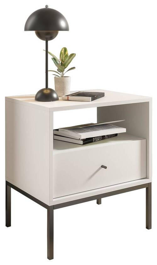 NACHTSCHRANK 54/56/39 cm  - Schwarz/Weiß, MODERN, Holzwerkstoff/Metall (54/56/39cm) - MID.YOU