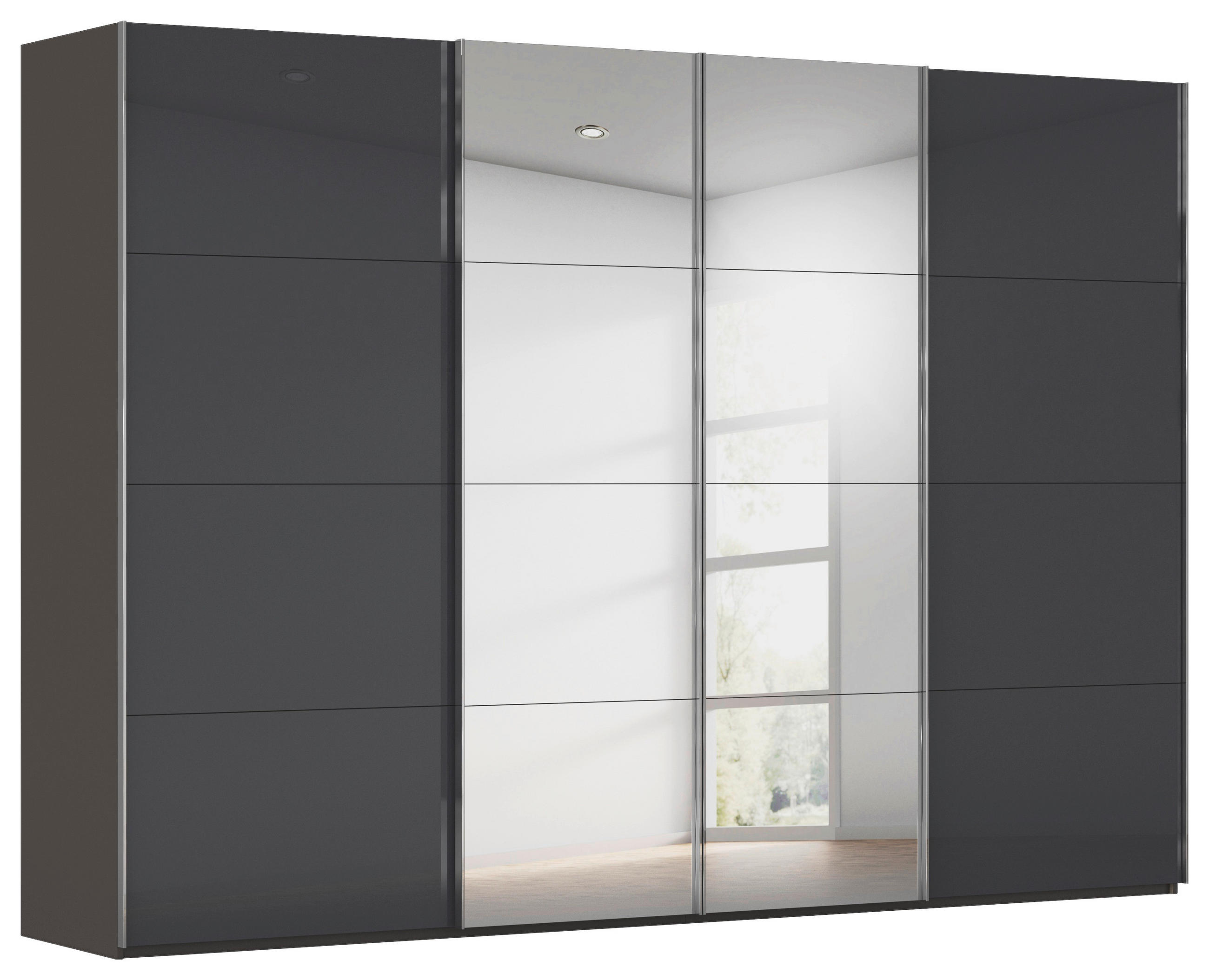 SCHWEBETÜRENSCHRANK 316/223/68 cm 4-türig Graphitfarben, Schwarz  - Chromfarben/Graphitfarben, Design, Glas/Holzwerkstoff (316/223/68cm) - Novel
