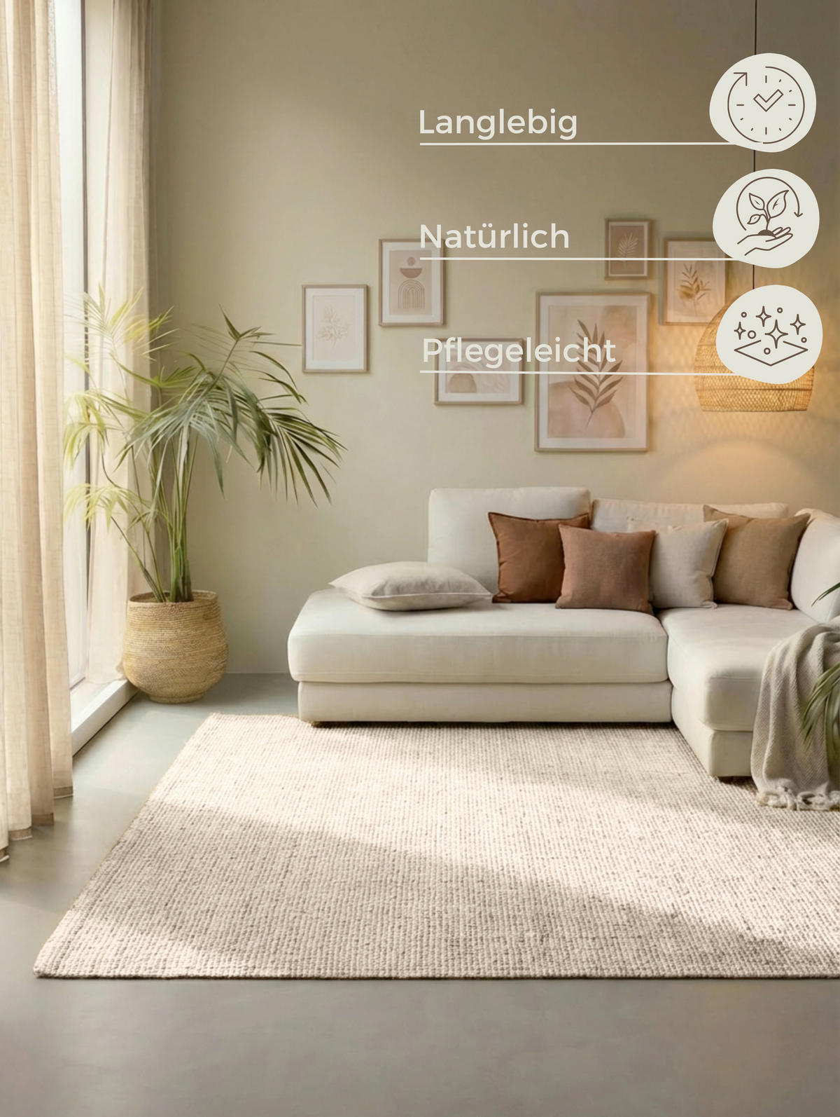 JUTETEPPICH 120/170 cm Bouclé Weiß rechteckig  - Weiß, KONVENTIONELL, Textil (120/170cm) - Hanse Home