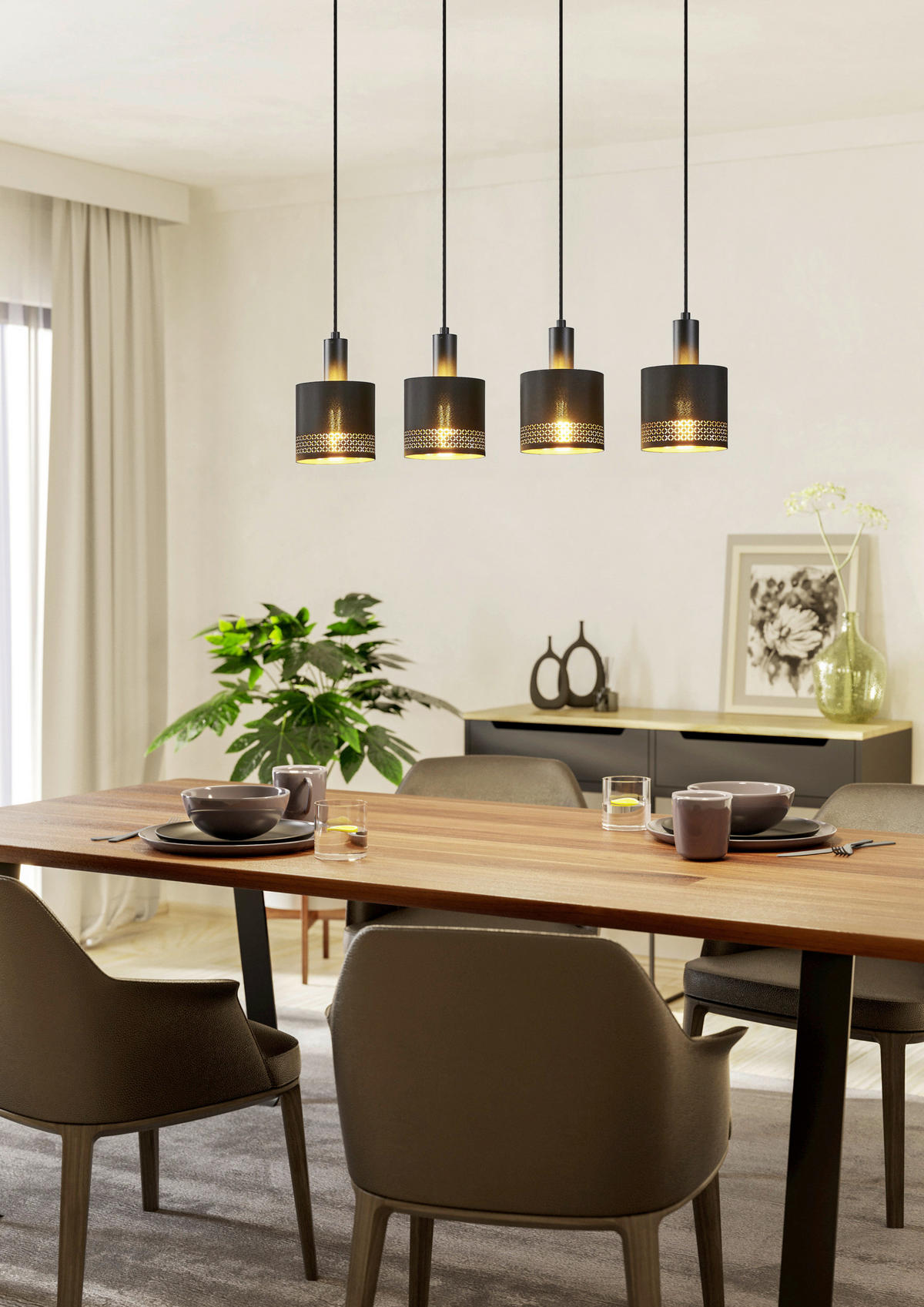 HÄNGELEUCHTE ESTEPERRA 16/110/94 cm  - Goldfarben/Schwarz, Design, Textil/Metall (16/110/94cm) - Eglo