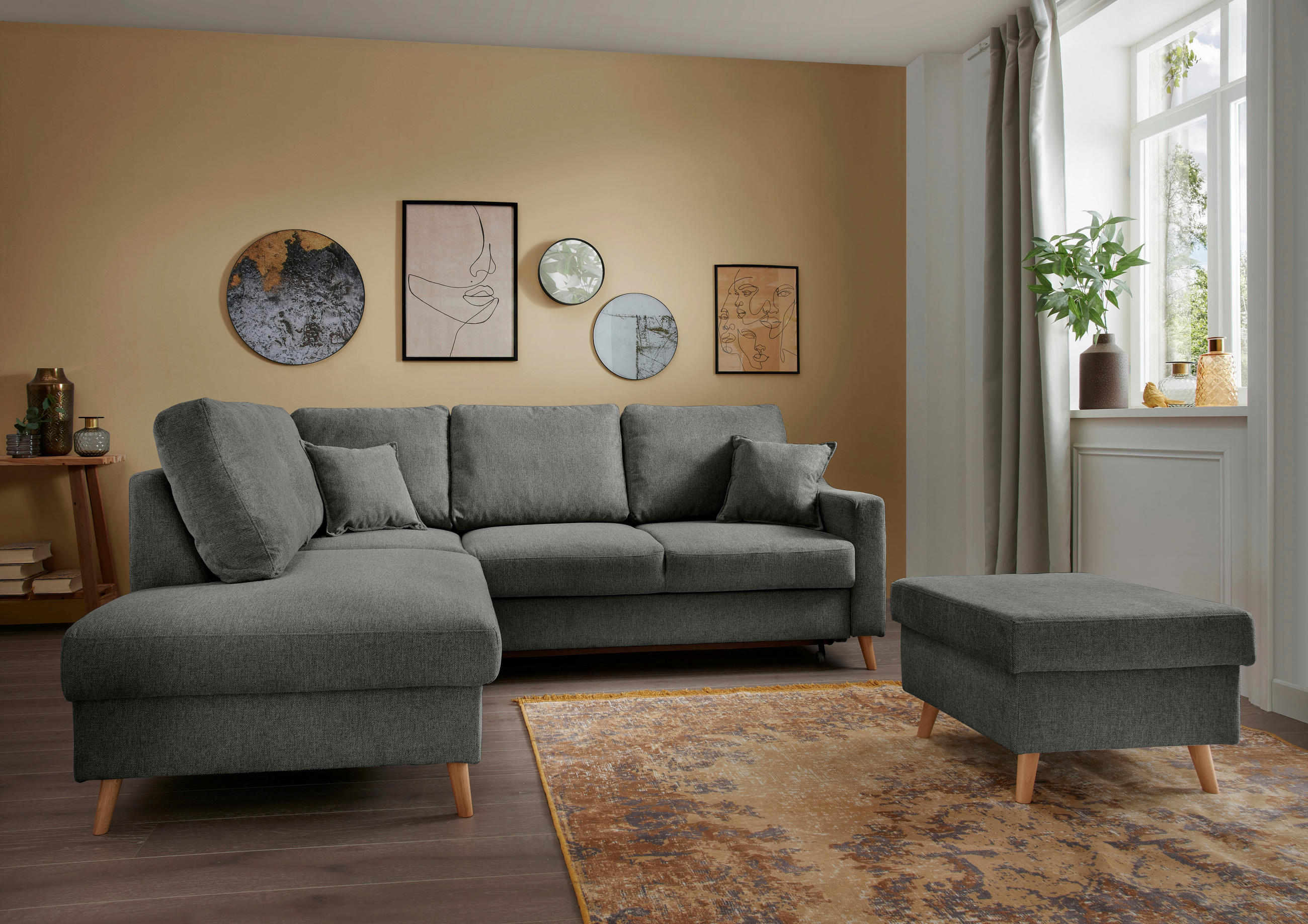 ECKSOFA Anthrazit Struktur  - Anthrazit/Naturfarben, KONVENTIONELL, Holz/Textil (200/230cm) - P & B