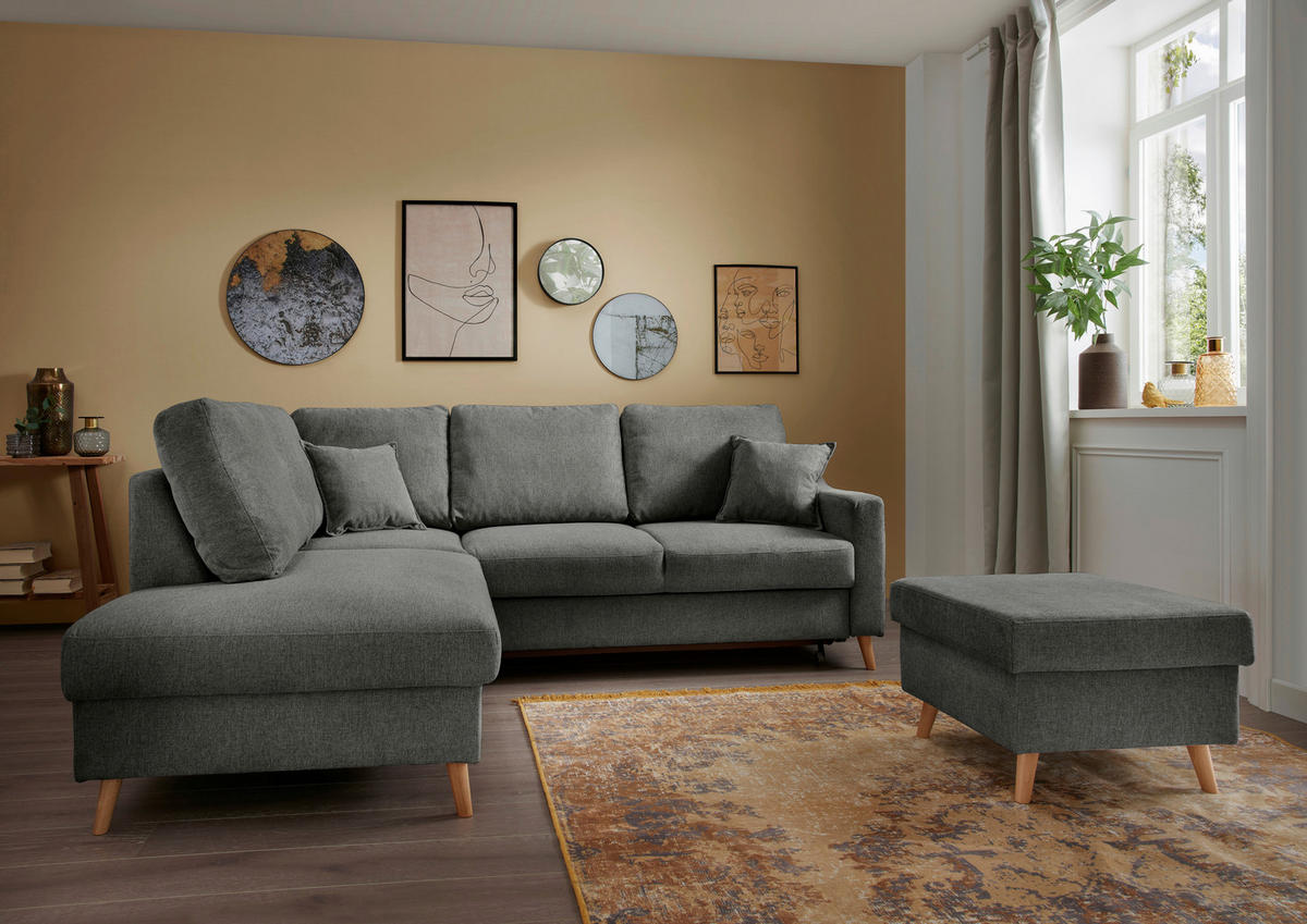 ECKSOFA in Struktur Anthrazit  - Anthrazit/Naturfarben, Konventionell, Holz/Textil (200/230cm) - P & B