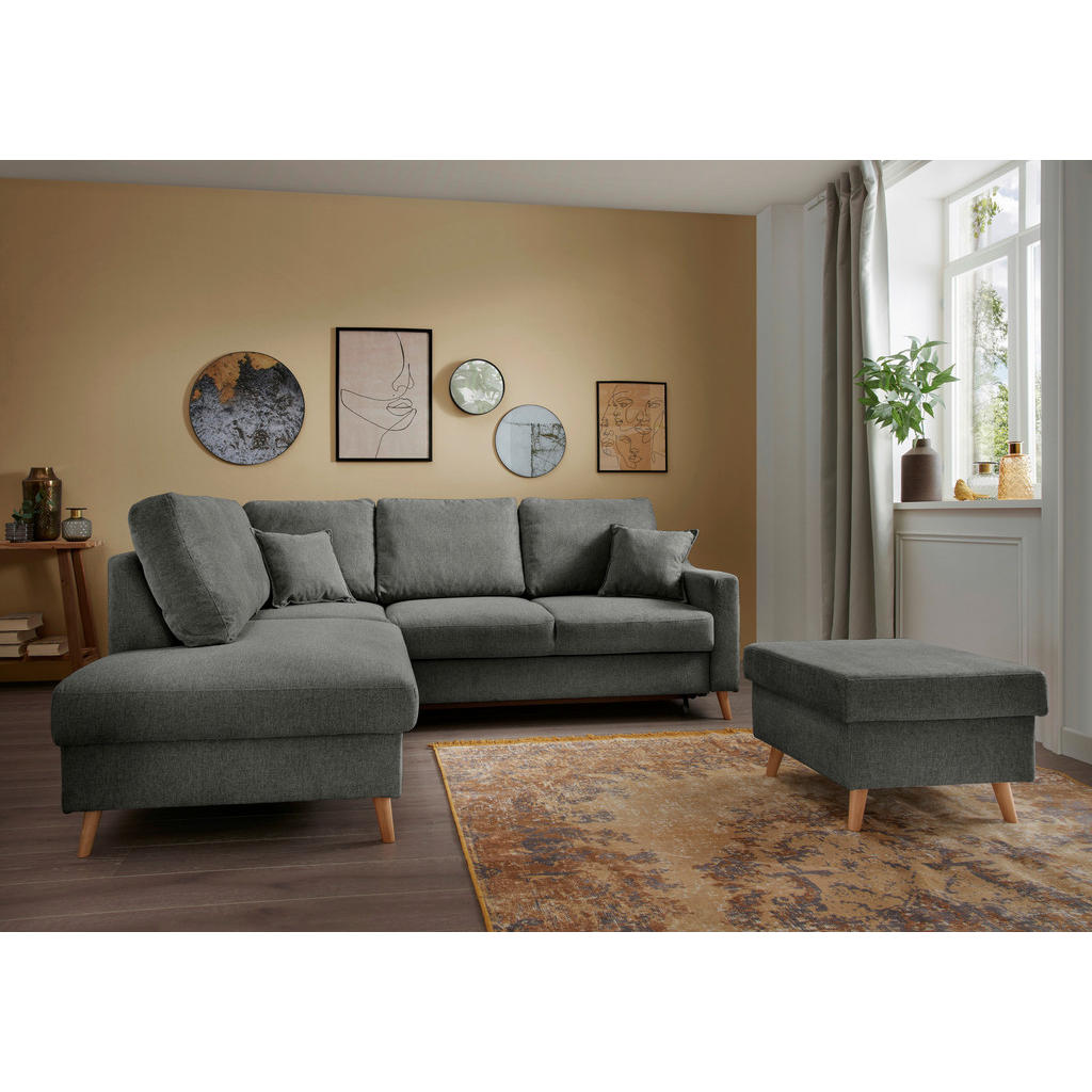 Thumbnail - P & B Ecksofa, Anthrazit, Textil, Buche, massiv, Struktur, 4-Sitzer, Füllung: Schaumstoff, Ottomane links, L-Form, 230x2...