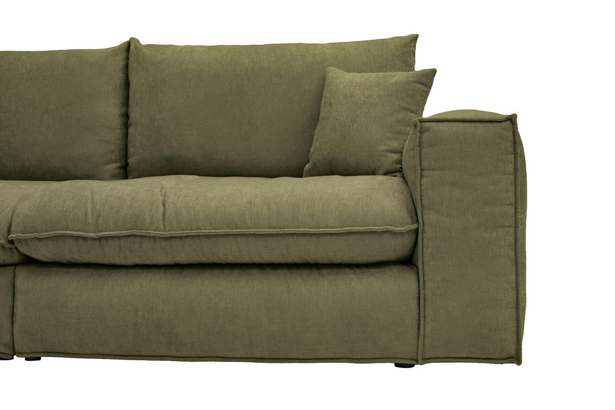 BIGSOFA Chenille Olivgrün  - Schwarz/Olivgrün, MODERN, Kunststoff/Textil (255/76/117cm) - Milino