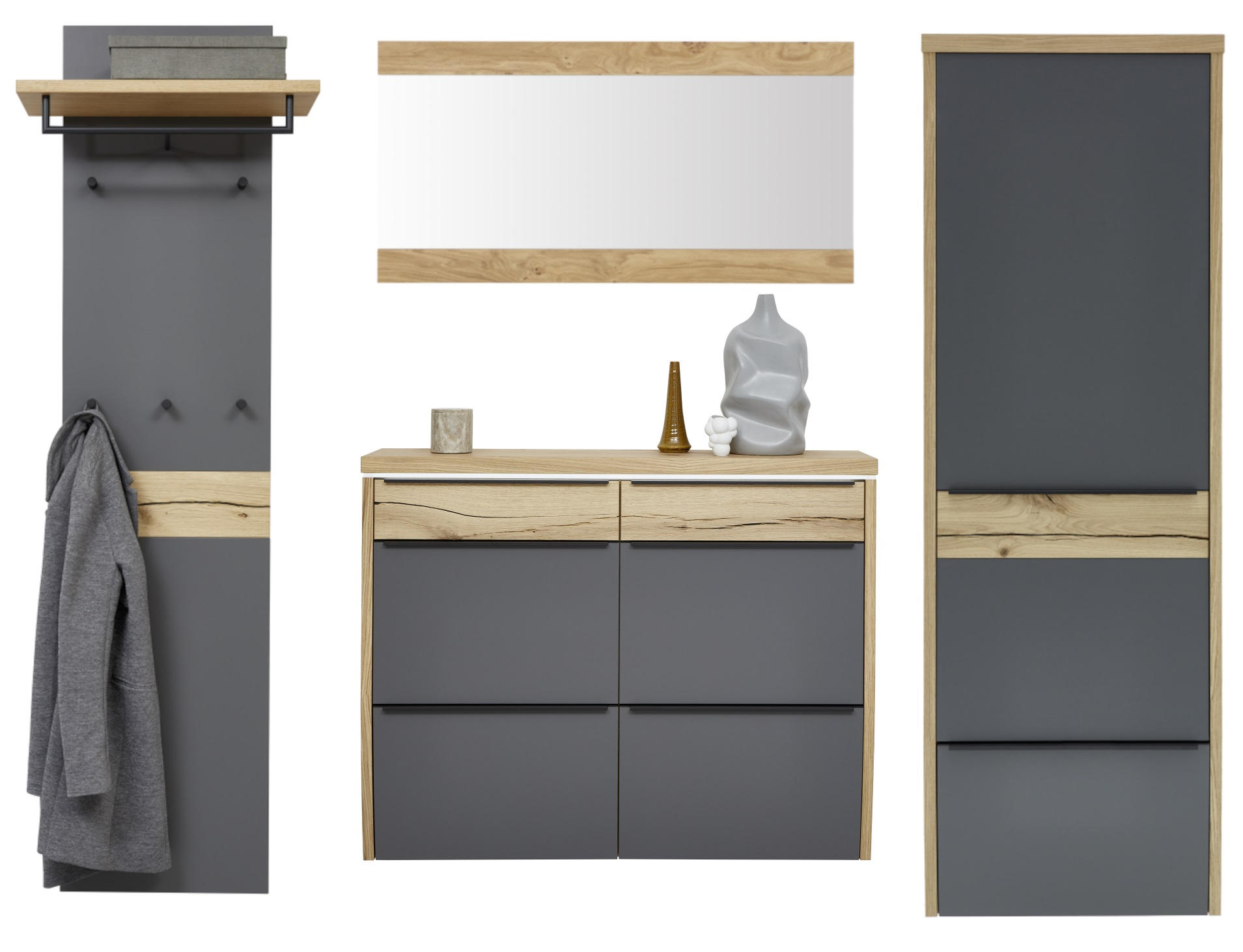 GARDEROBE Grau, Eichefarben - Eichefarben/Grau, Design, Holz (270/200/32cm) - Dieter Knoll
