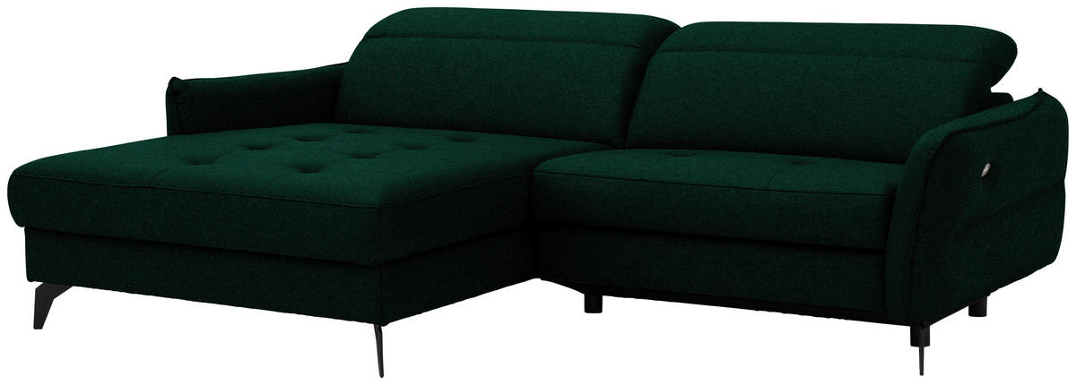 ECKSOFA Flachgewebe Waldgrün  - Waldgrün/Schwarz, Design, Textil/Metall (175/246cm) - Celina