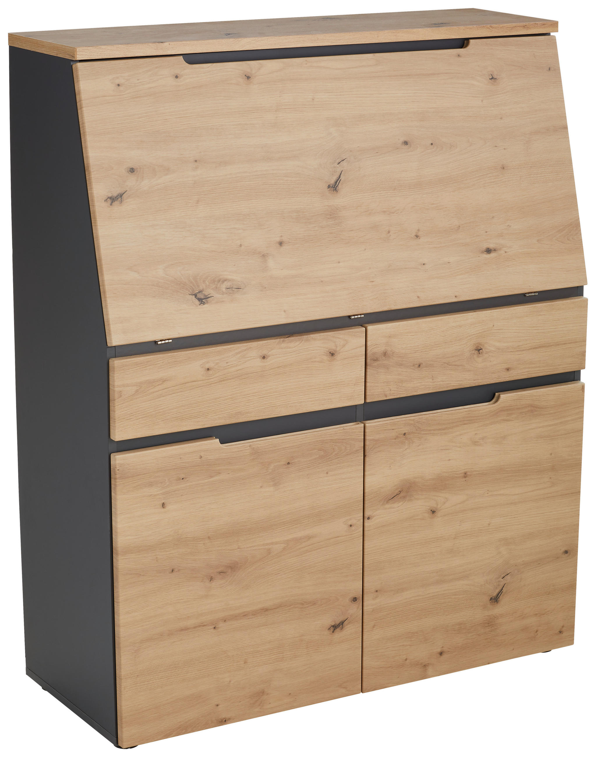 SEKRETÄR  Kabeldurchlass, Stauraum  - Schwarz/Graphitfarben, Design, Holzwerkstoff/Kunststoff (100/124/41cm) - Voleo