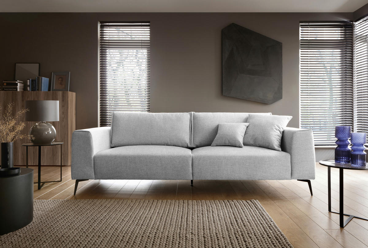 VIERSITZER-SOFA in beflockt Hellgrau  - Hellgrau/Schwarz, Design, Holz/Textil (302/87/88cm) - MID.YOU