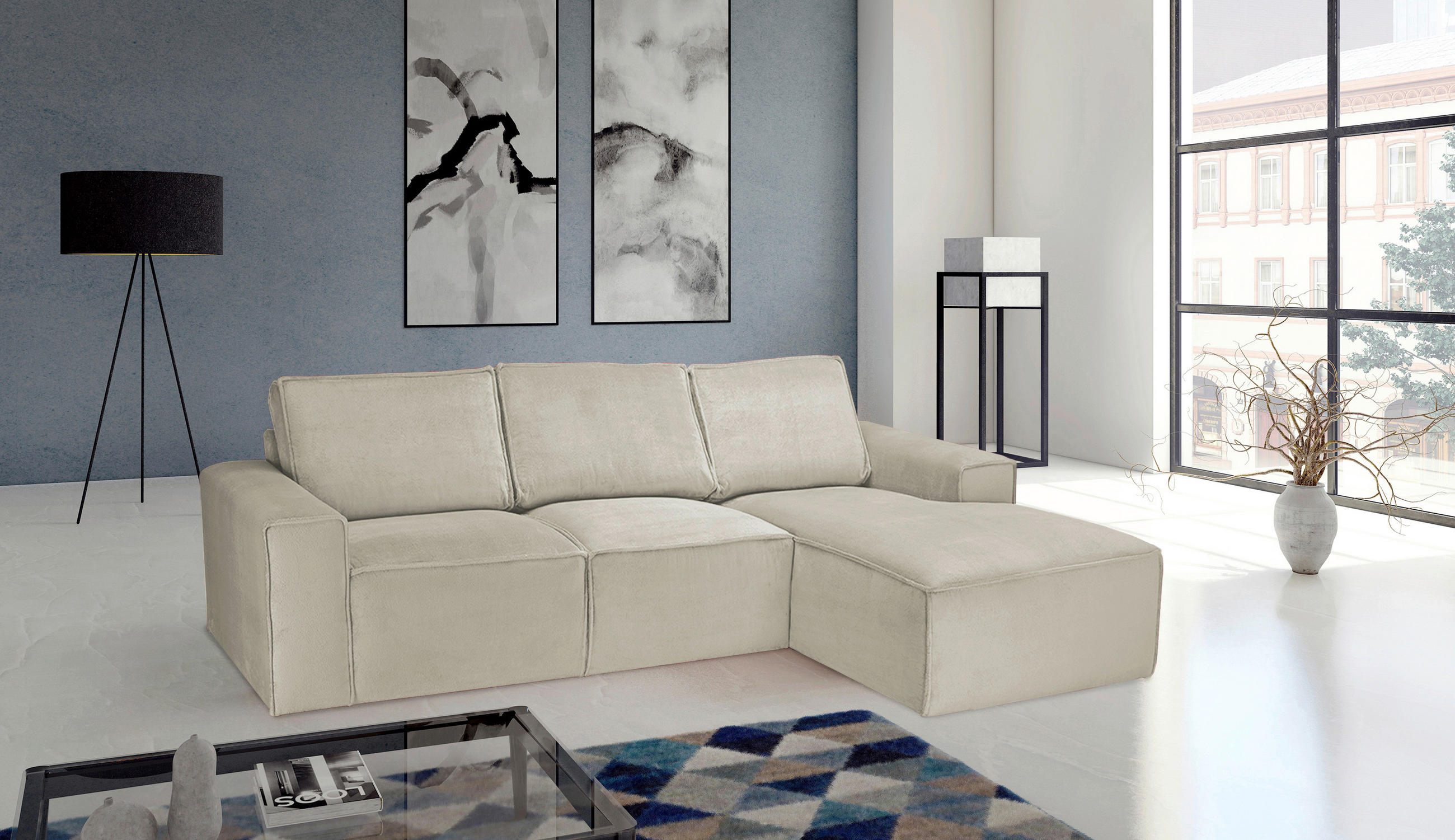ECKSOFA Naturfarben Chenille - Schwarz/Naturfarben, KONVENTIONELL, Kunststoff/Textil (272/168cm) - Carryhome