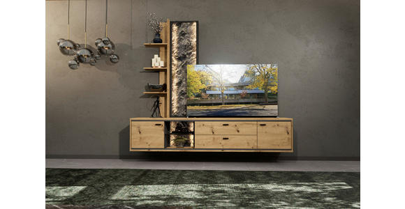 WOHNWAND  in Graphitfarben, Eiche Artisan  220/190/40 cm  - Schwarz/Graphitfarben, Design, Glas/Holzwerkstoff (220/190/40cm) - Cantus