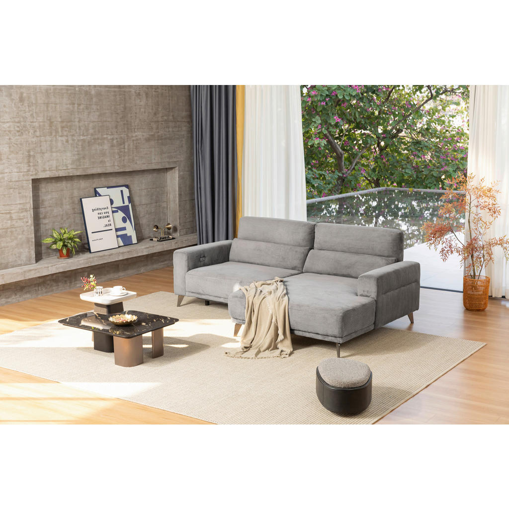 Thumbnail - Livetastic Ecksofa, Hellgrau, Textil, 2-Sitzer, L-Form, Ottomane rechts, 258x170 cm, USB-Anschluss, motorische Relaxfunk...