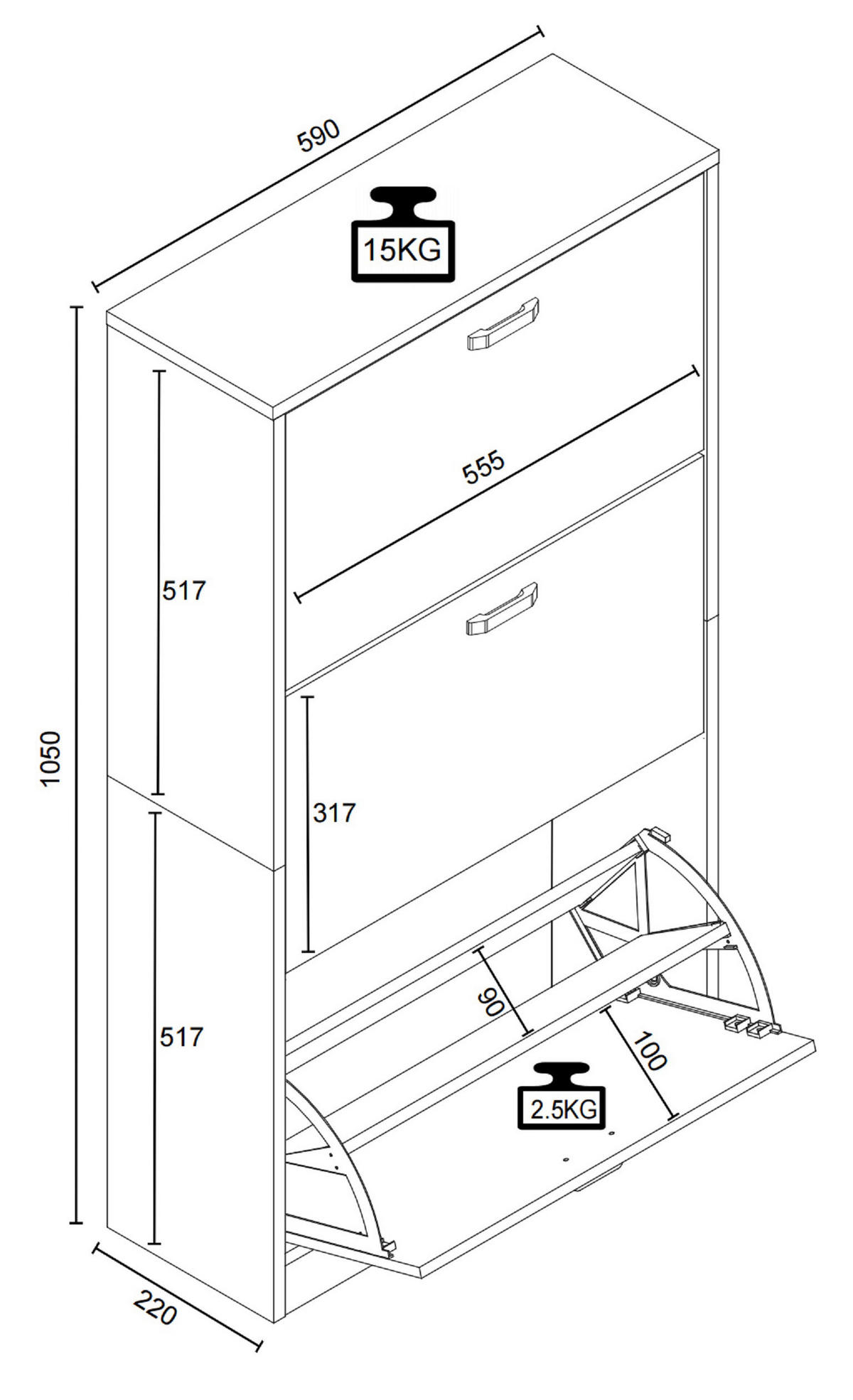 SCHUHSCHRANK Halom  in 59/105/22 cm  - Honigeiche/Anthrazit, LIFESTYLE, Holzwerkstoff (59/105/22cm) - MID.YOU
