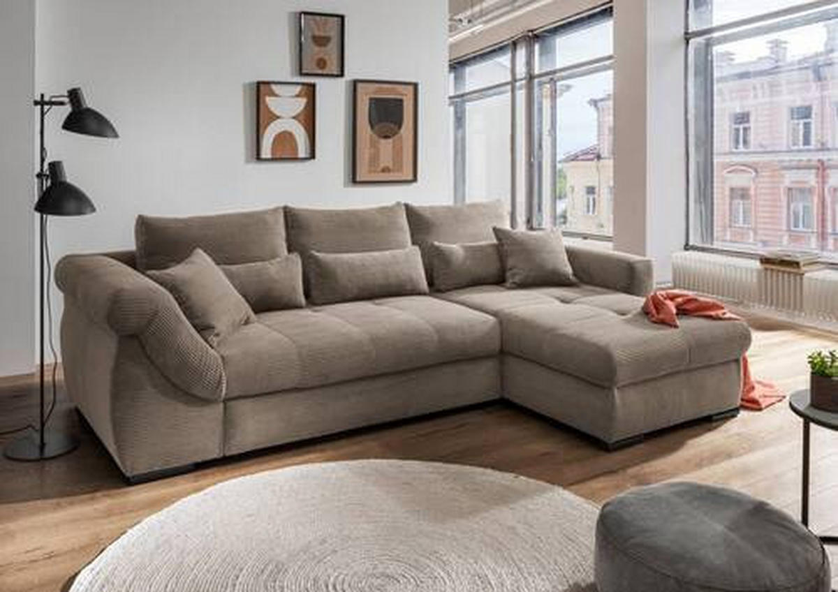 ECKSOFA Graubraun Cord  - Graubraun/Schwarz, MODERN, Holz/Textil (302/188cm) - MID.YOU