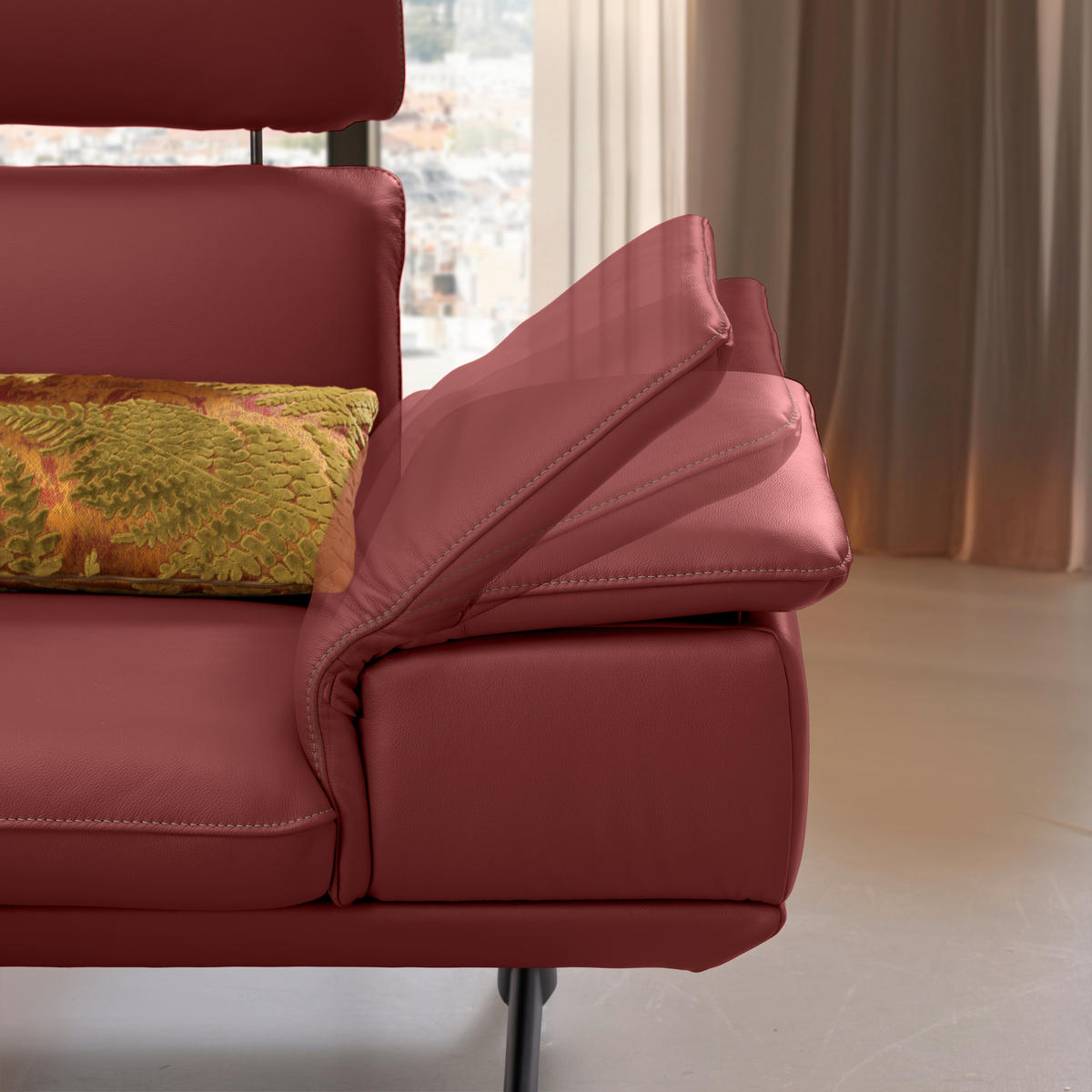 ECKSOFA in Echtleder Weinrot  - Beige/Weinrot, Design, Leder/Metall (150/242cm) - Koinor