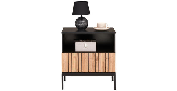NACHTSCHRANK 51,6/56/38 cm  - Eiche Wotan/Schwarz, KONVENTIONELL, Holzwerkstoff (51,6/56/38cm) - Xora