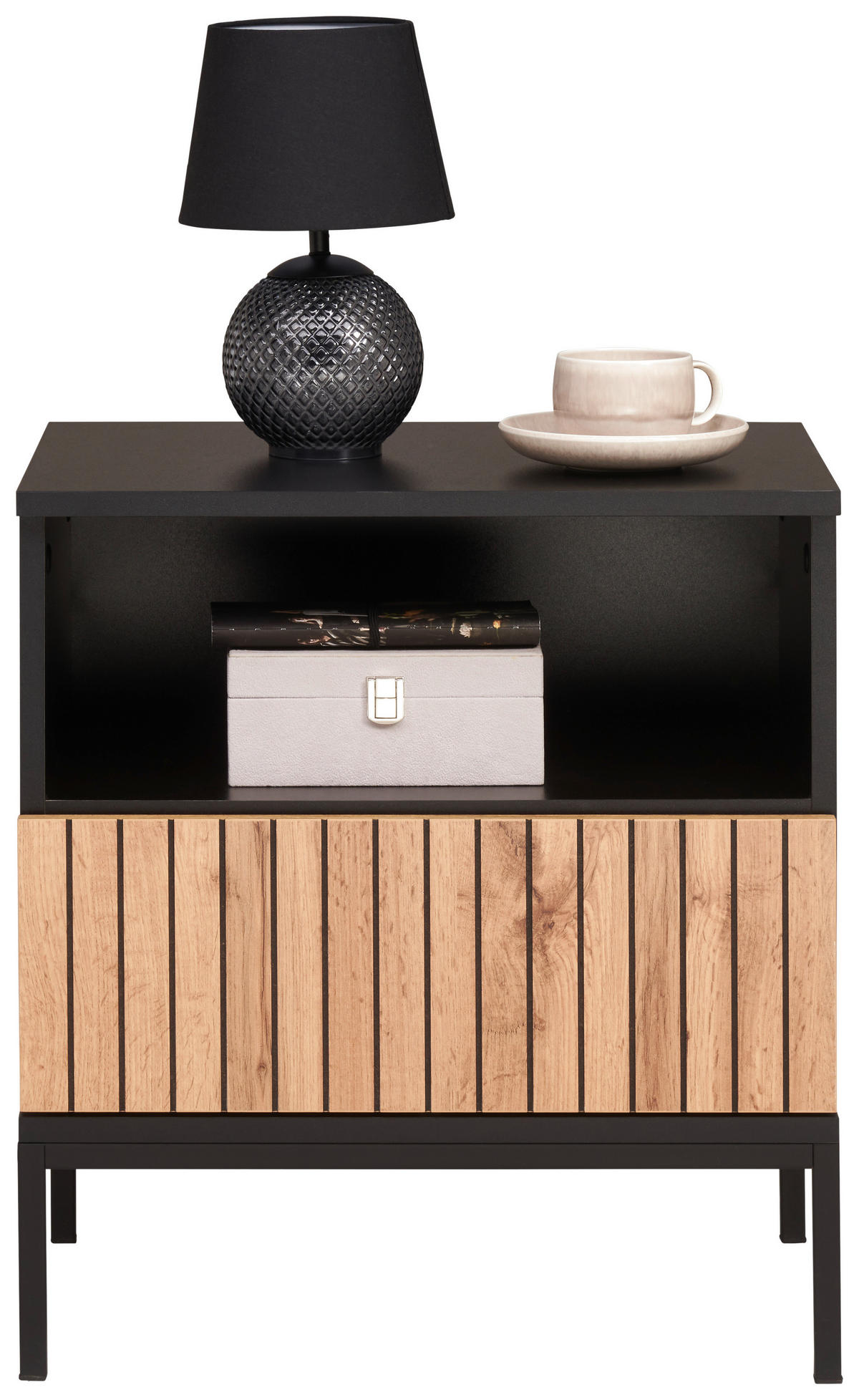 NACHTSCHRANK 51,6/56/38 cm  - Eiche Wotan/Schwarz, KONVENTIONELL, Holzwerkstoff (51,6/56/38cm) - Xora