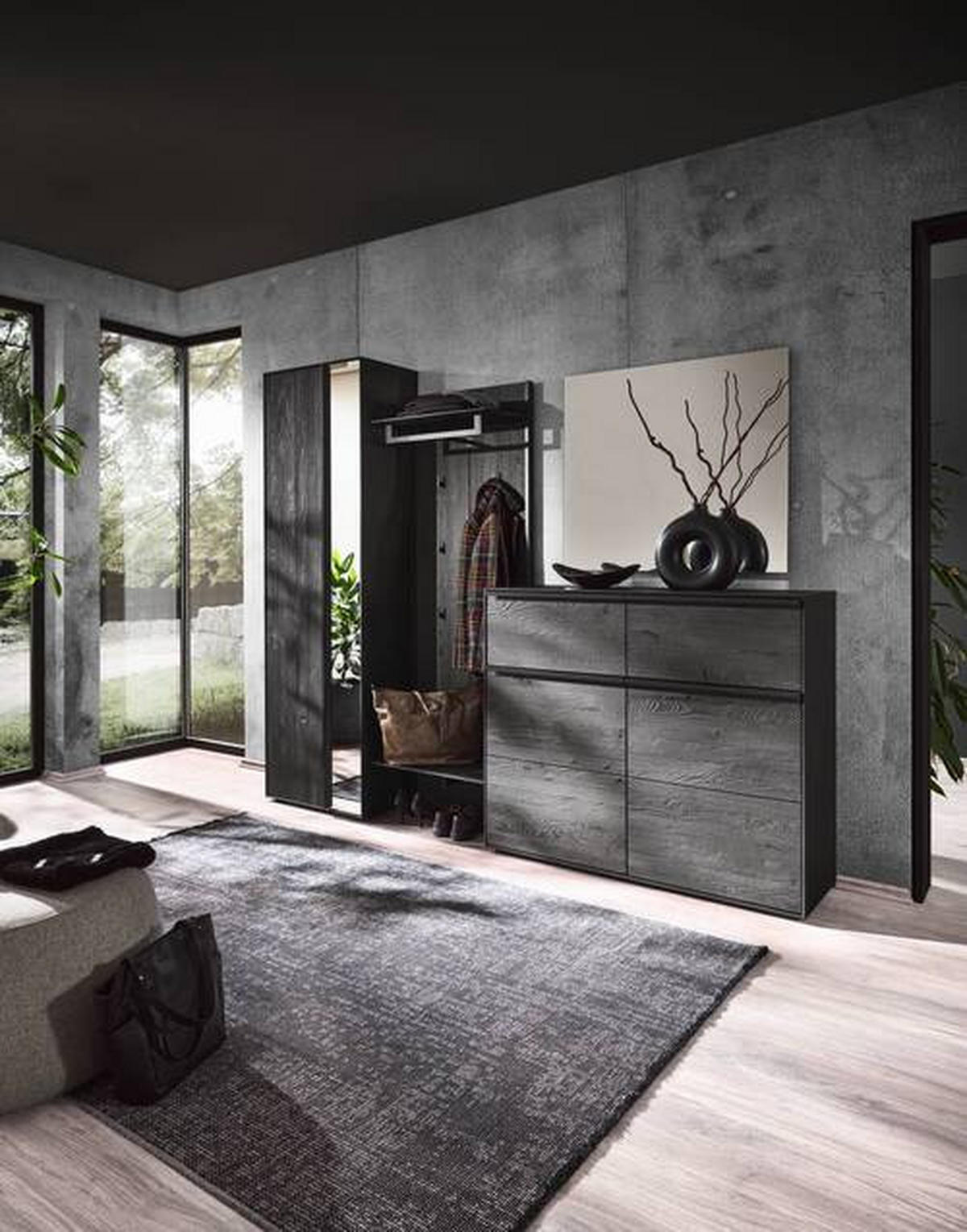 GARDEROBE 4-teilig  in 235/196/39 cm  - Anthrazit, Design, Glas/Holz (235/196/39cm) - Johann Jakob
