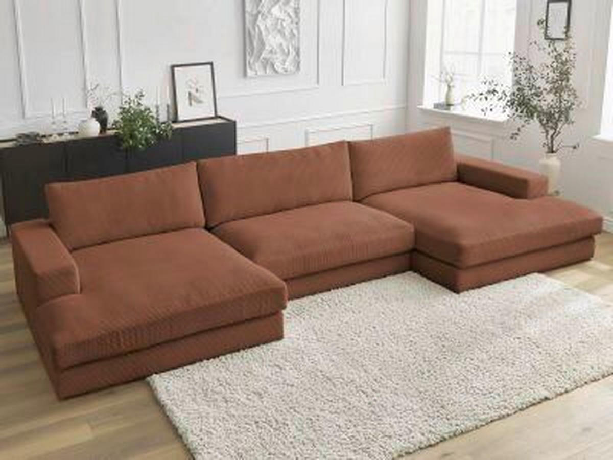 WOHNLANDSCHAFT LEONARD Orange Cord  - Schwarz/Orange, MODERN, Kunststoff/Textil (159/404/159cm)
