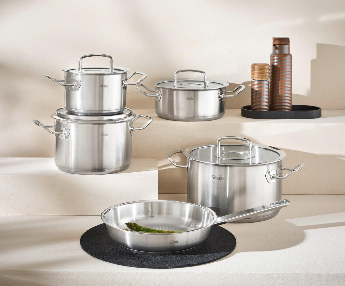 KOCHTOPFSET ORIGINAL-PROFI COLLECTION® 5-teilig  - Silberfarben, Basics, Glas/Metall - Fissler