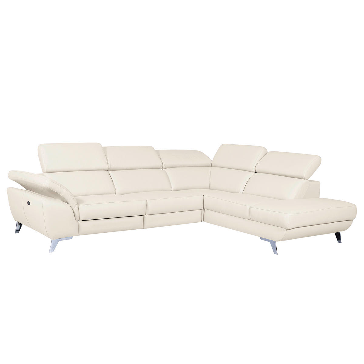 ECKSOFA  in Echtleder Creme  283/228 cm  - Silberfarben/Creme, Design, Leder/Metall (283/228cm) - Livetastic