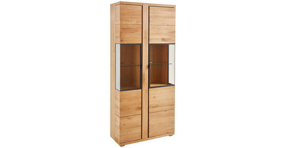 VITRINE  in furniert, massiv Eiche Anthrazit, Eichefarben - Eichefarben/Anthrazit, KONVENTIONELL, Glas/Holz (88/196/38cm) - Linea Natura