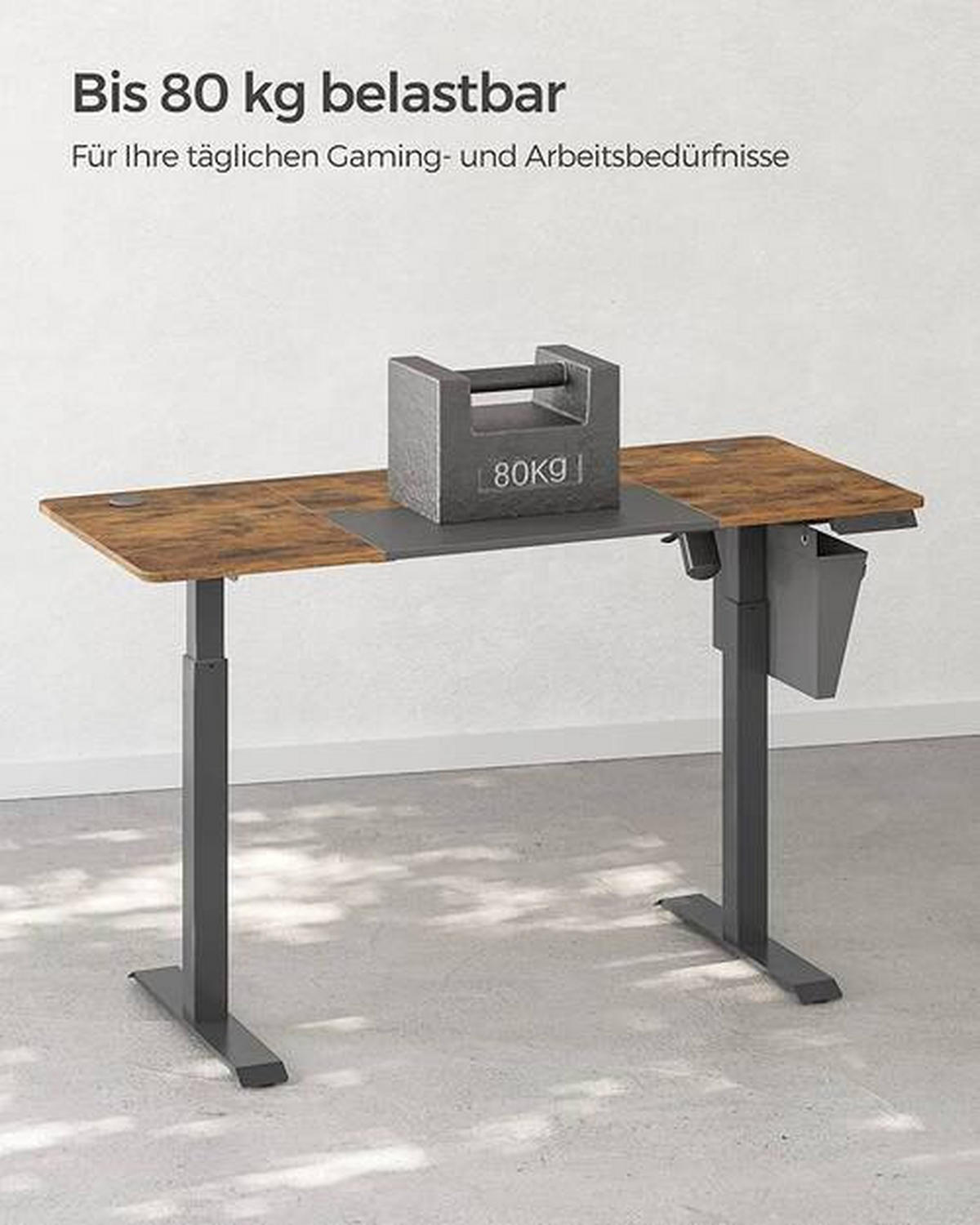 COMPUTERTISCH höhenverstellbar, Kabeldurchlass, Stauraum  - Schwarz/Braun, Basics, Holzwerkstoff/Metall (140/60/72-120cm) - Boxxx