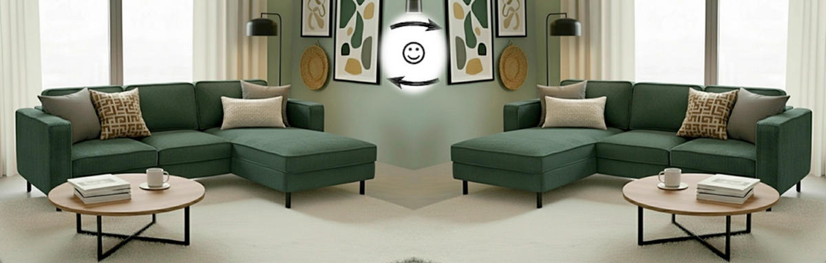 ECKSOFA WATKINS Dunkelgrün Cord  - Dunkelgrün/Schwarz, MODERN, Textil/Metall (232/161cm) - Trendmanufaktur