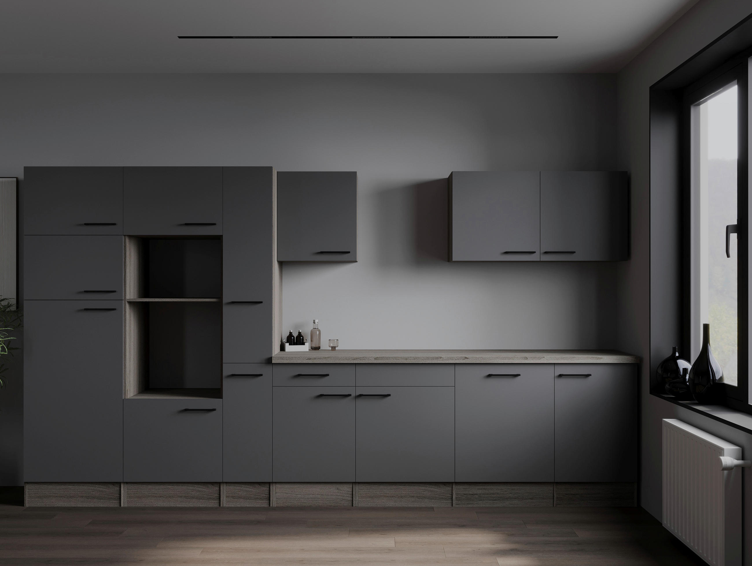 MODULKÖK UTAN VITVAROR 370 cm   i grå, ekfärgad  - svart/grå, Design, metall/trämaterial (370cm) - Respekta