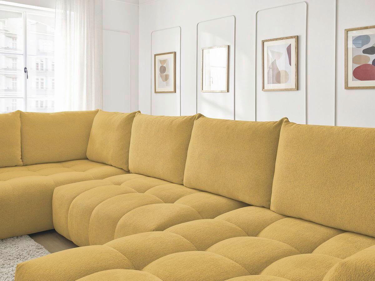 ECKSCHLAFSOFA EVEREST  mit Rücken echt, Armteil links, Armteil rechts Flachgewebe Gelb  - Gelb/Schwarz, MODERN, Kunststoff/Textil (212/423/198cm)